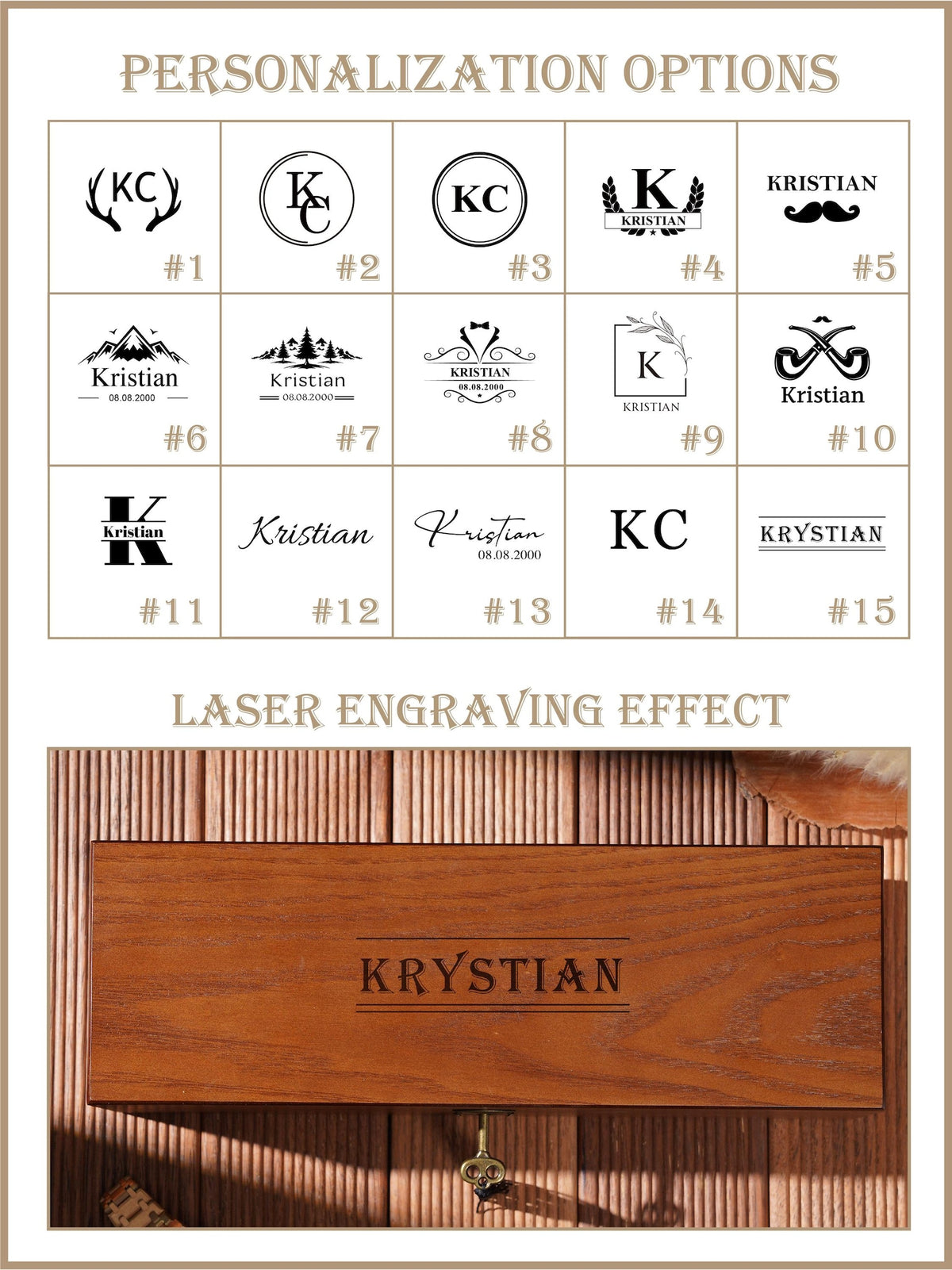 Personalized 6 Slot Wooden Watch Box, Box with Lock & Key, Engraved Gift for Watch Collector Men’s Organizer, Father's Day Gift