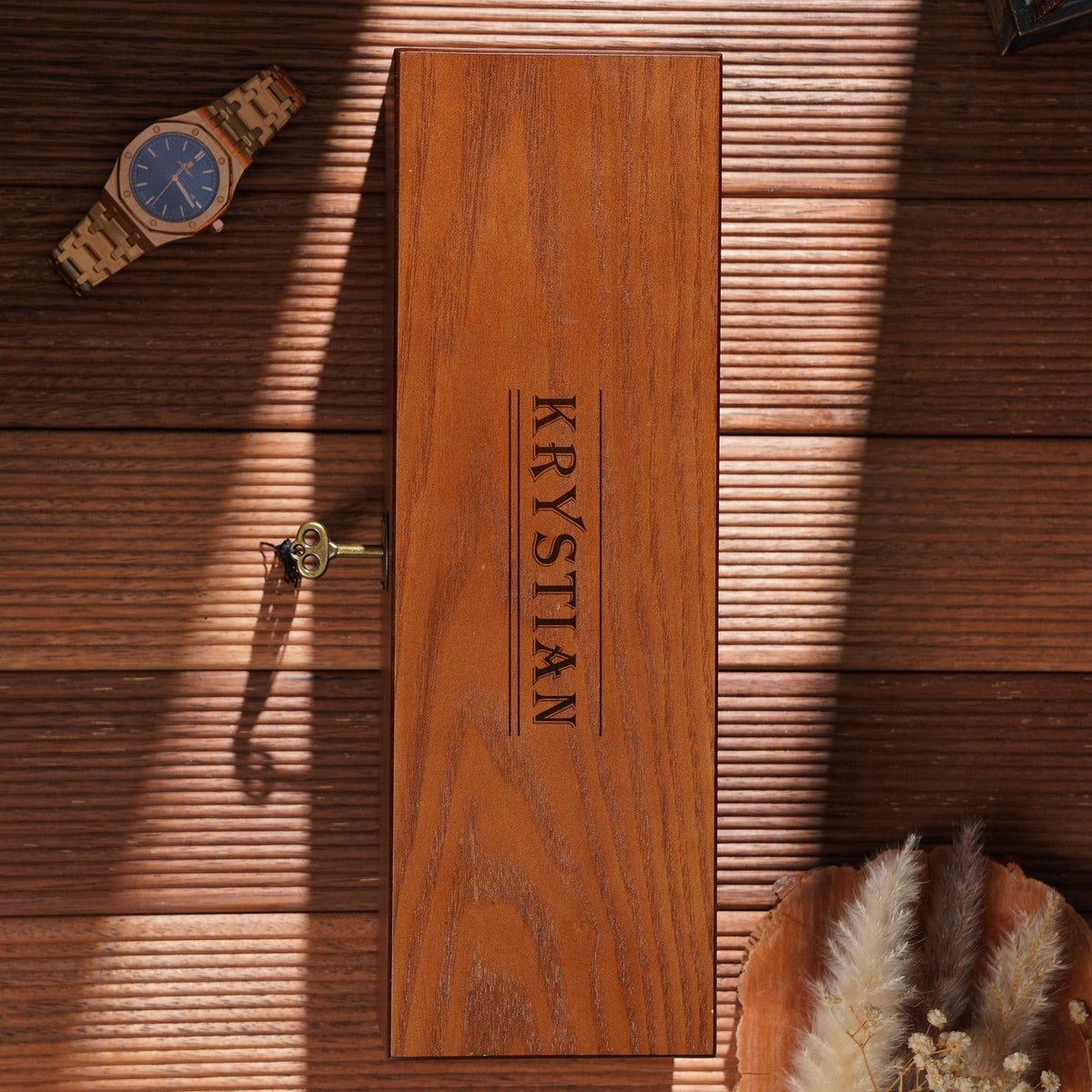 Personalized 6 Slot Wooden Watch Box, Box with Lock & Key, Engraved Gift for Watch Collector Men’s Organizer, Father's Day Gift