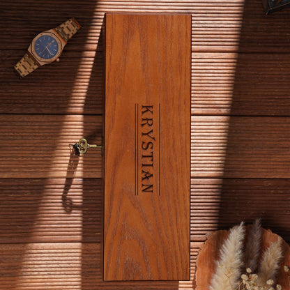 Personalized 6 Slot Wooden Watch Box, Box with Lock & Key, Engraved Gift for Watch Collector Men’s Organizer, Father's Day Gift