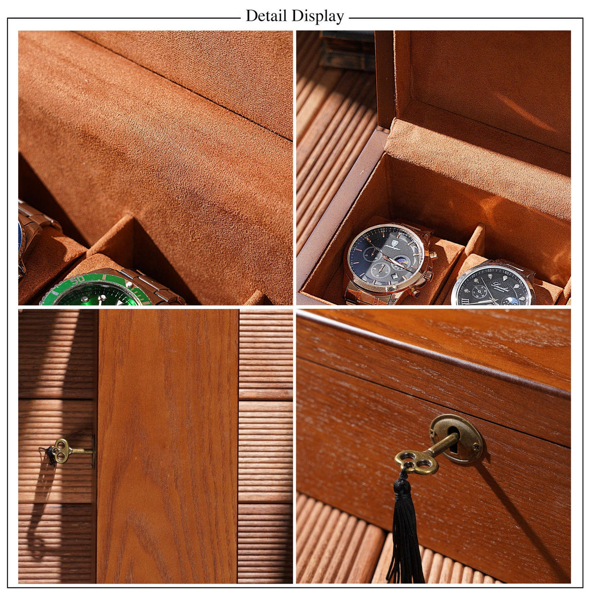 Personalized 6 Slot Wooden Watch Box, Box with Lock & Key, Engraved Gift for Watch Collector Men’s Organizer, Father's Day Gift