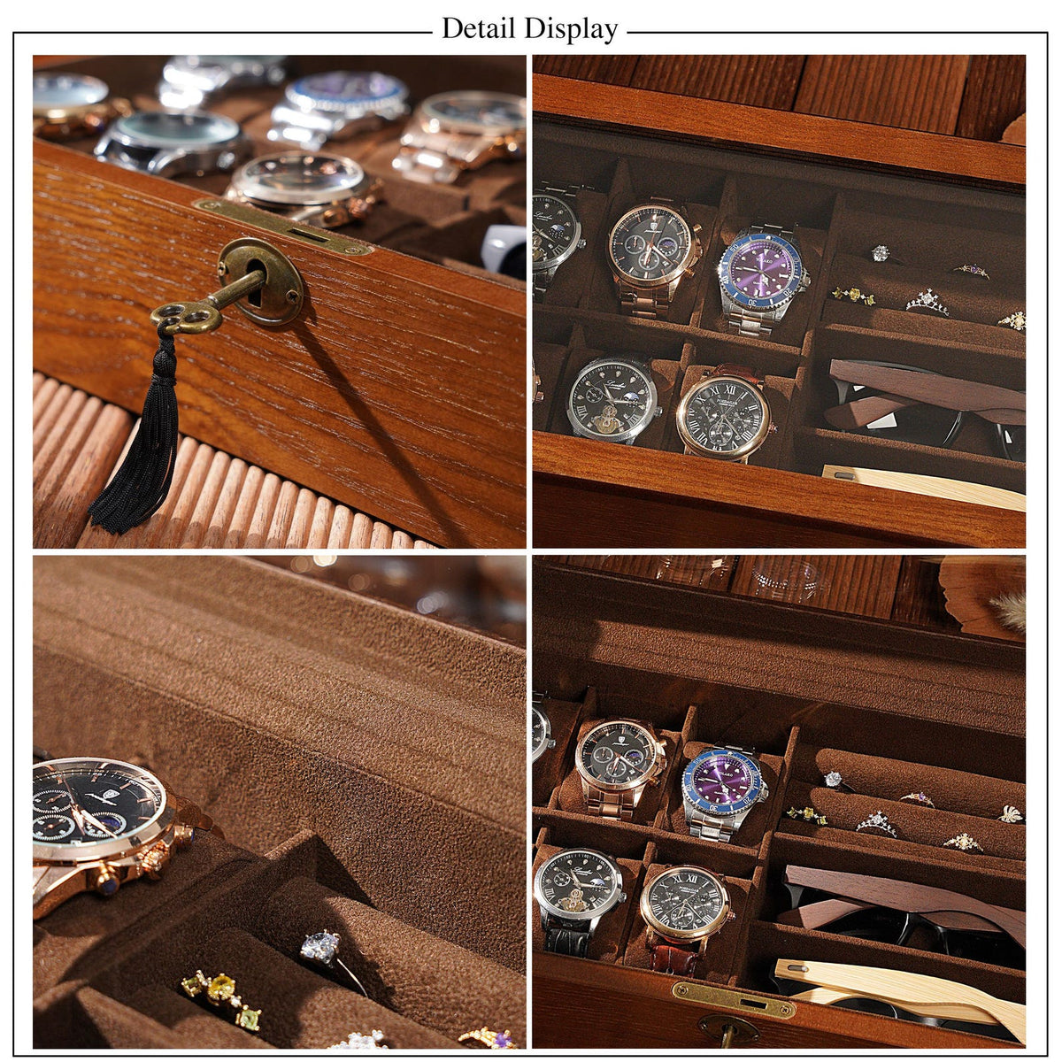 Custom Wooden Watch Box for Men, Engraved Rustic Glass Lid Case for 6 Watches, Personalized Gift for Men Dad Husband Father's Day Gift