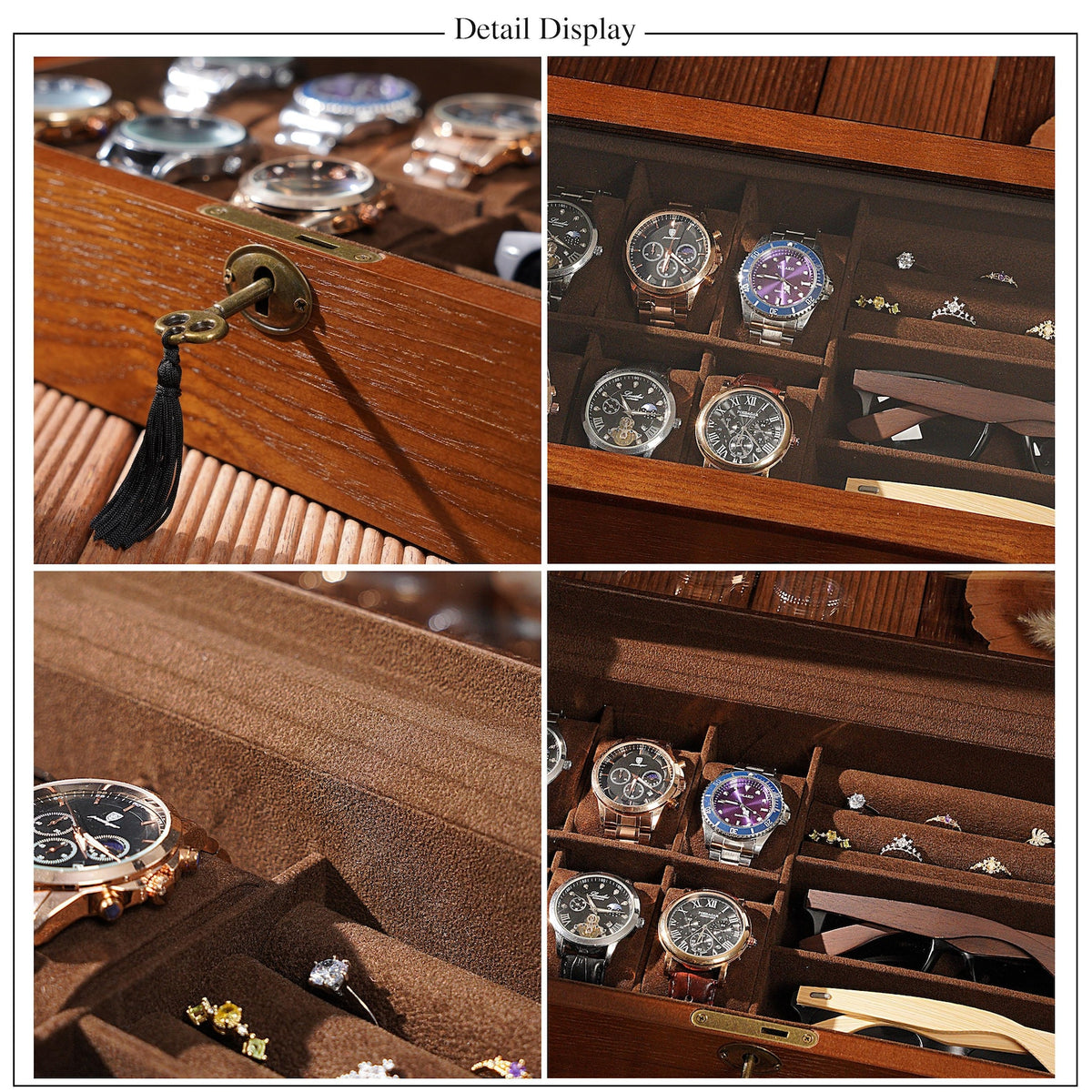 Custom Wood Watch Box, Personalized Mens Watch Box for Men,Engraved Glass Lid Case for 6 Watches, Gift for Men Father's Day Gift