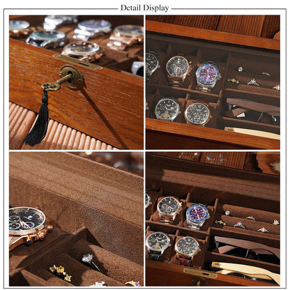 Custom Wood Watch Box, Personalized Mens Watch Box for Men,Engraved Glass Lid Case for 6 Watches, Gift for Men Father's Day Gift