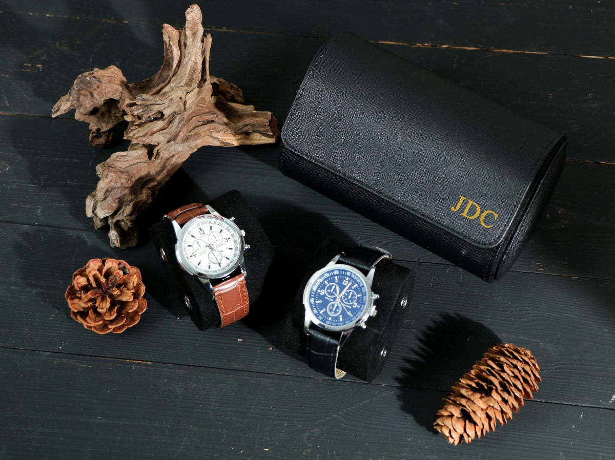 Watch Roll for 3 Watch,Personalized Leather Watch Box,Wedding groomsmen gift,Men Watch Travel Case,Gift for him,Engraved Travel Watch Holder