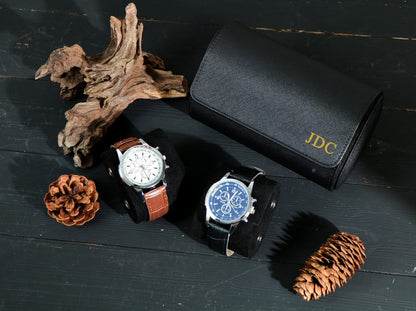Watch Roll for 3 Watch,Personalized Leather Watch Box,Wedding groomsmen gift,Men Watch Travel Case,Gift for him,Engraved Travel Watch Holder
