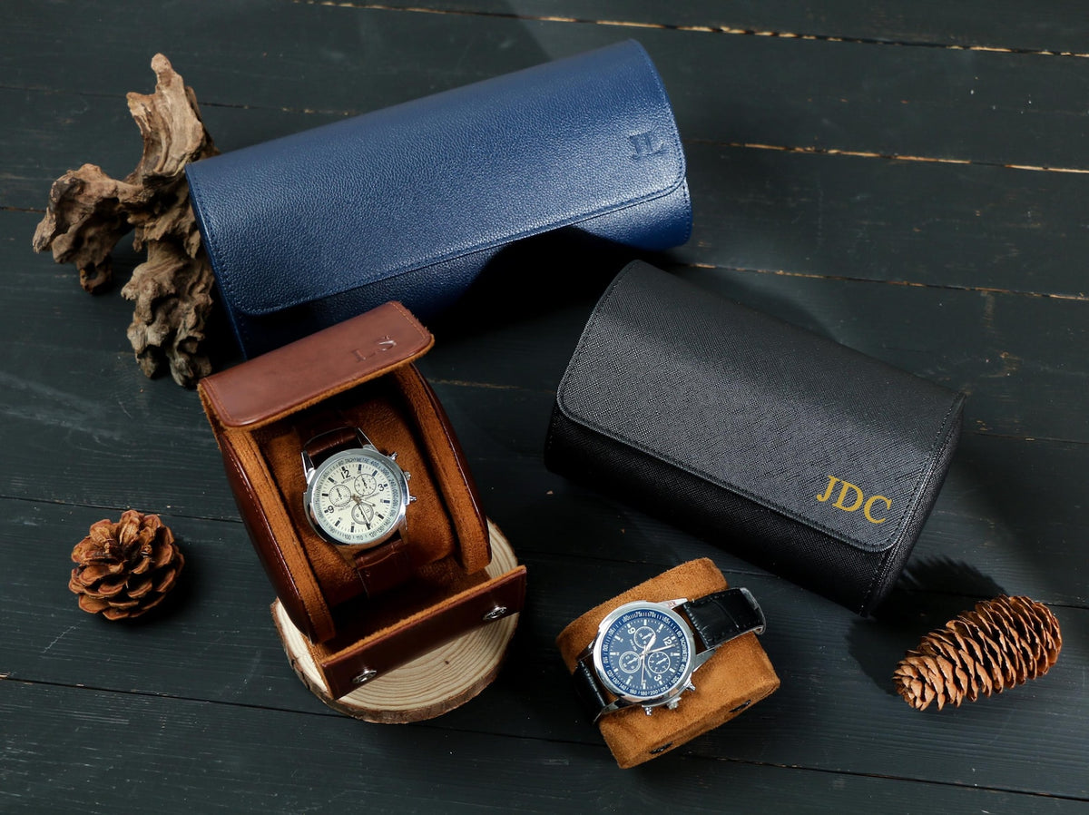 Watch Roll for 3 Watch,Personalized Leather Watch Box,Wedding groomsmen gift,Men Watch Travel Case,Gift for him,Engraved Travel Watch Holder