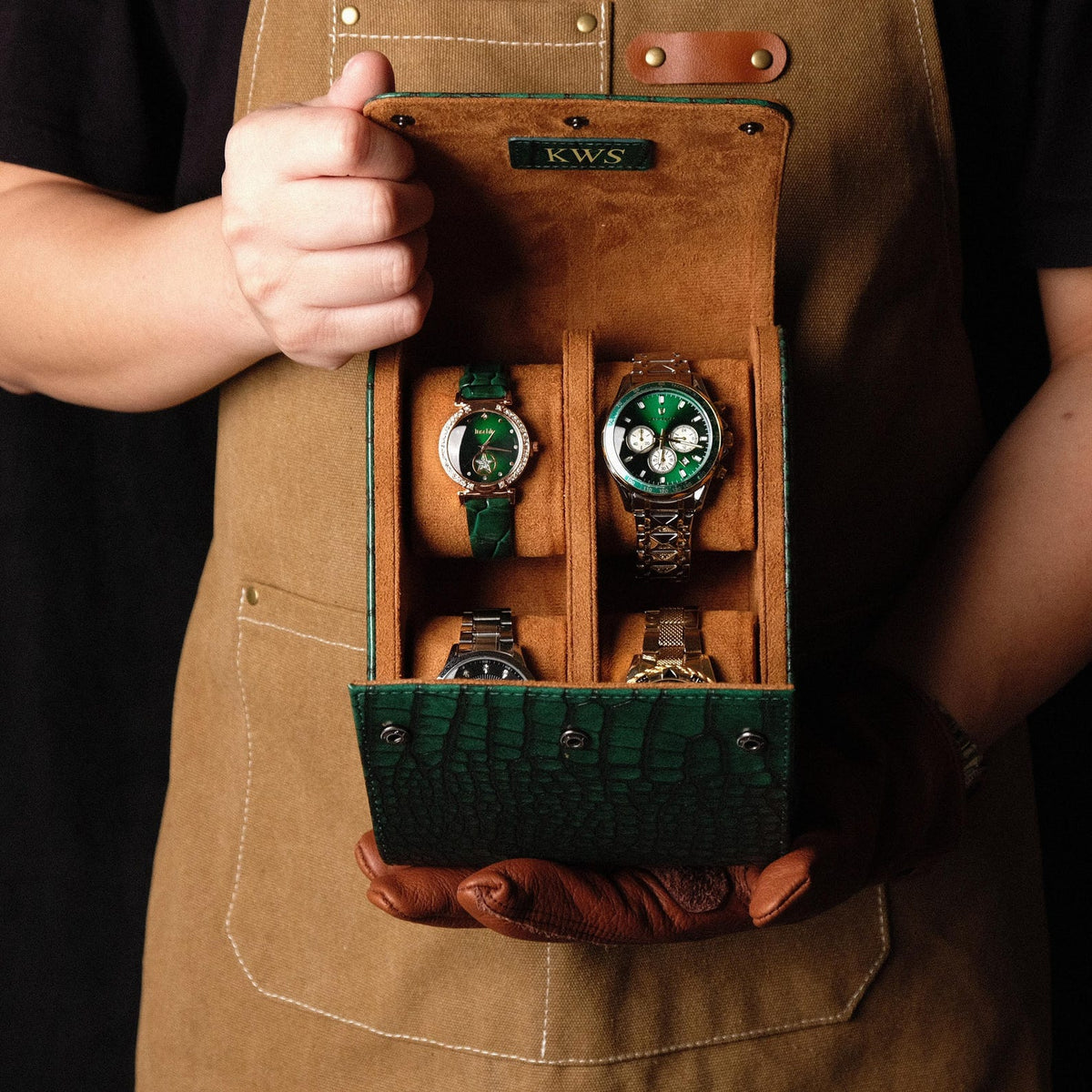 Personalized Leather Travel Watch Case for Four – Custom Groomsmen, Wedding & Father’s Day Gift,ersonalized Watch Box