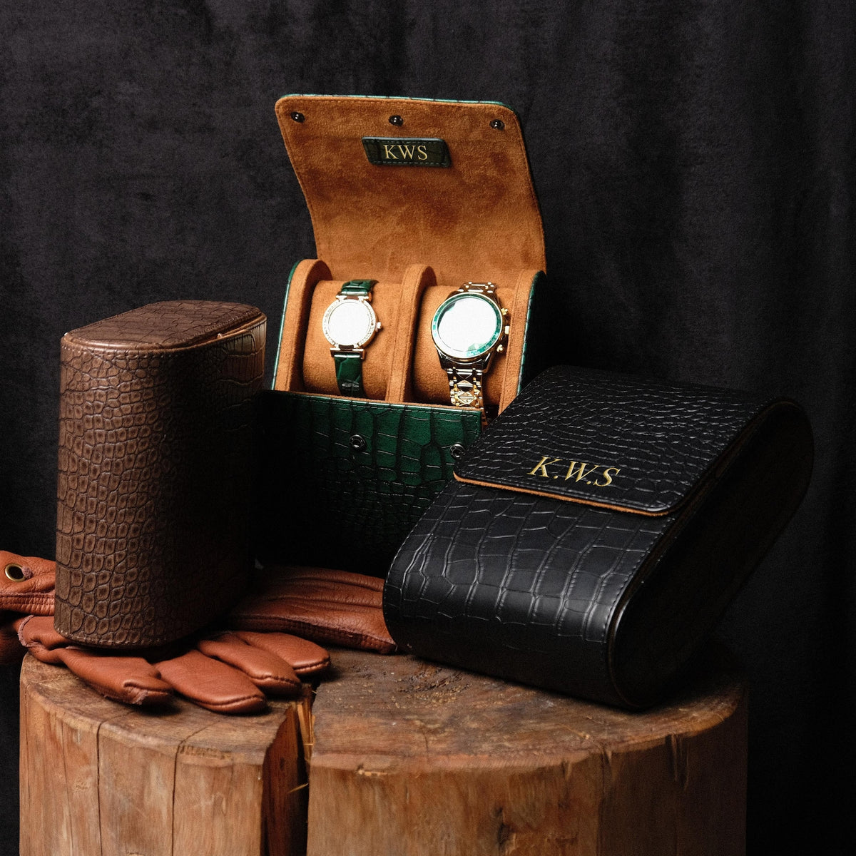 Personalized Leather Travel Watch Case for Four – Custom Groomsmen, Wedding & Father’s Day Gift,ersonalized Watch Box