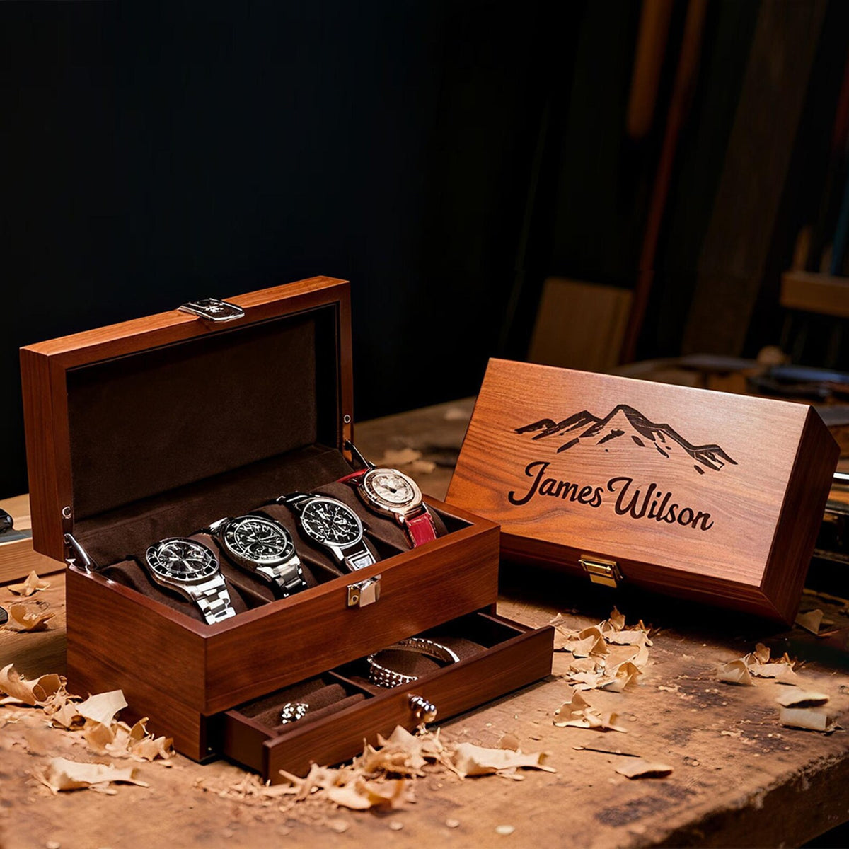 Personalized Wooden Engraved Watch Jewelry Box, Watch Case for Men, Anniversary Gift for Husband, Boyfriend
