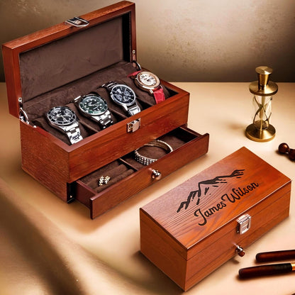 Personalized Wooden Engraved Watch Jewelry Box, Watch Case for Men, Anniversary Gift for Husband, Boyfriend