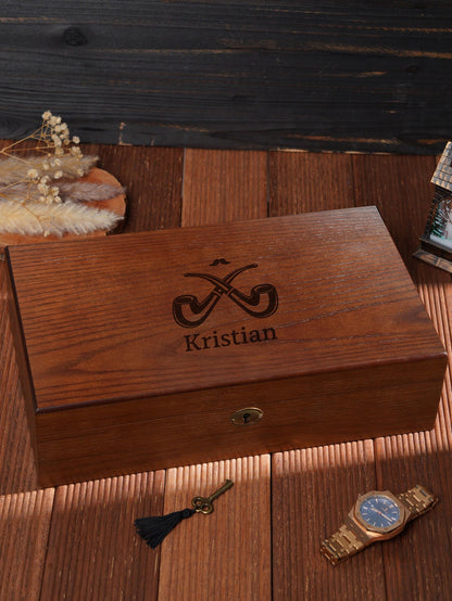 Custom Wood Watch Box, Personalized Mens Watch Box for Men,Engraved Glass Lid Case for 6 Watches, Gift for Men Father's Day Gift