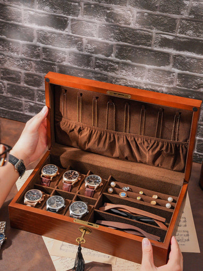 Personalized Wooden Watch Organizer with Lock, Customized Watch Display Case for 6 Watches, Engraved Wooden Watch Case, Watch Box for Men