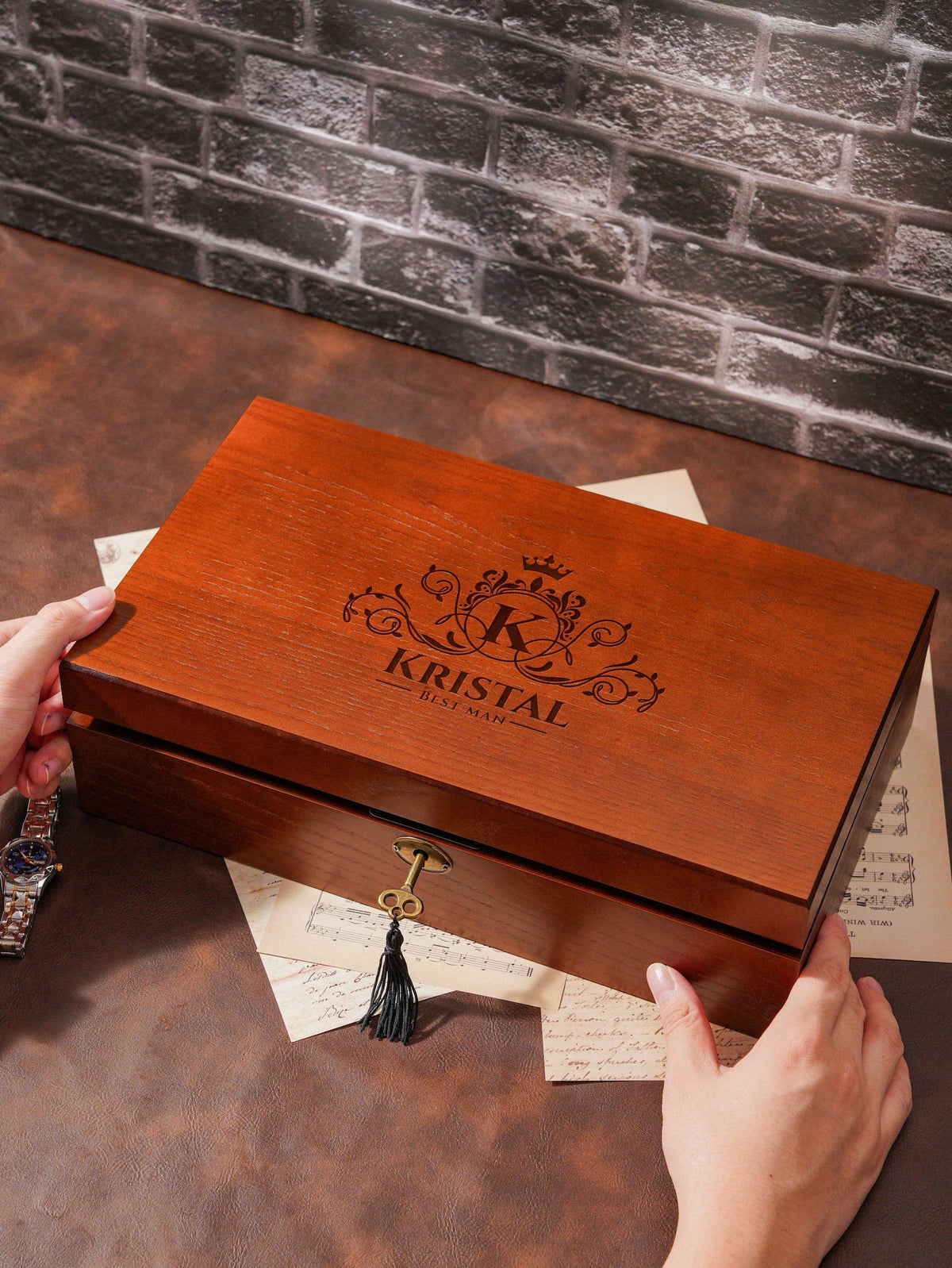 Personalized Wooden Watch Organizer with Lock, Customized Watch Display Case for 6 Watches, Engraved Wooden Watch Case, Watch Box for Men