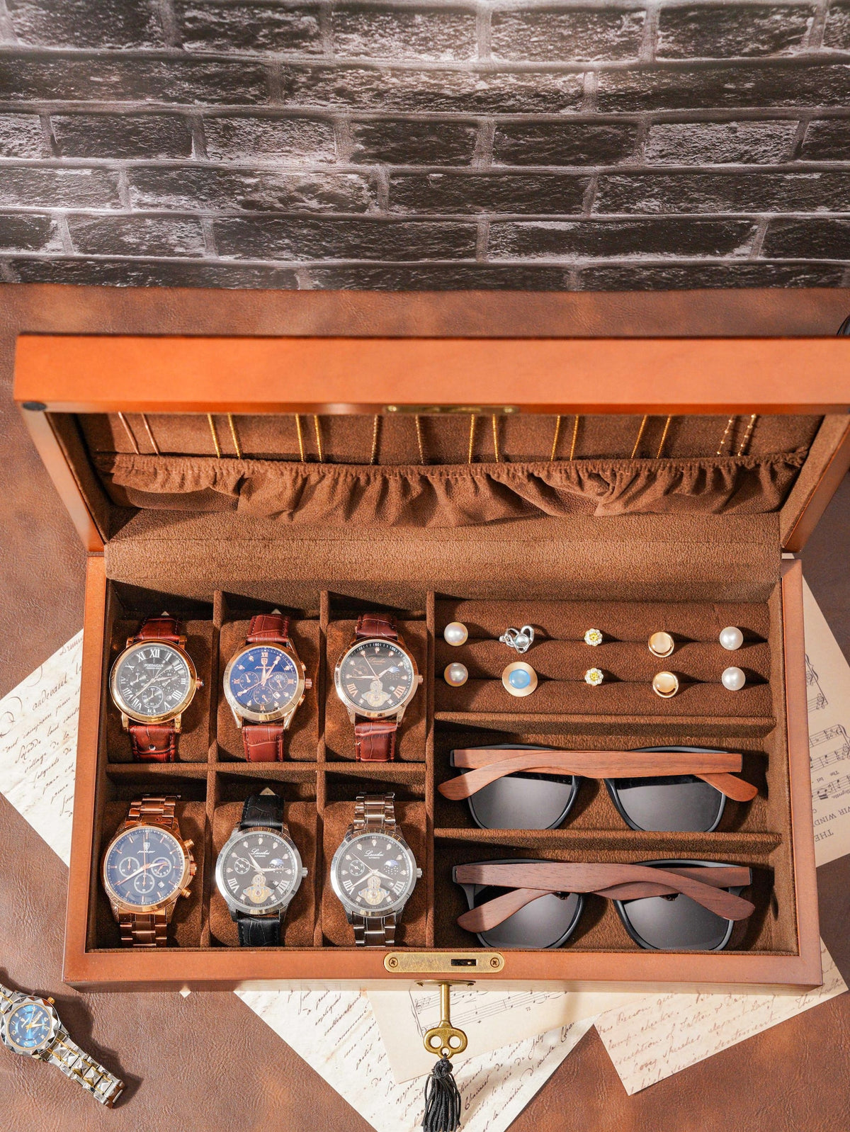 Personalized Sunglasses Watch Box, Customized Watch Storage Box, Large Jewelry Box with Lock, Birthday Gift for Him, Groomsman Gift