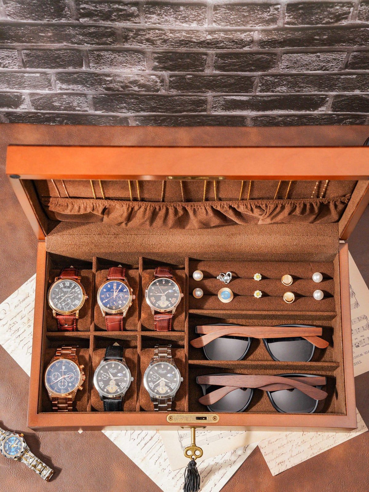 Personalized Wooden Watch Organizer with Lock, Customized Watch Display Case for 6 Watches, Engraved Wooden Watch Case, Watch Box for Men
