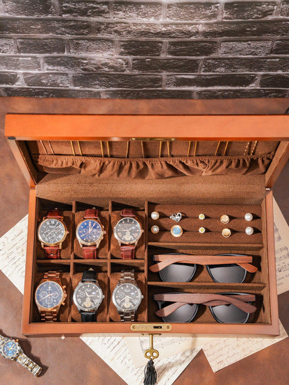 Personalized Wooden Watch Organizer with Lock, Customized Watch Display Case for 6 Watches, Engraved Wooden Watch Case, Watch Box for Men