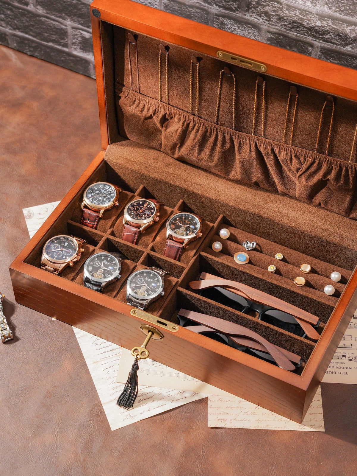 Personalized Wooden Watch Organizer with Lock, Customized Watch Display Case for 6 Watches, Engraved Wooden Watch Case, Watch Box for Men