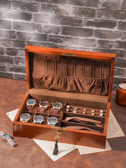 Personalized Wooden Watch Organizer with Lock, Customized Watch Display Case for 6 Watches, Engraved Wooden Watch Case, Watch Box for Men