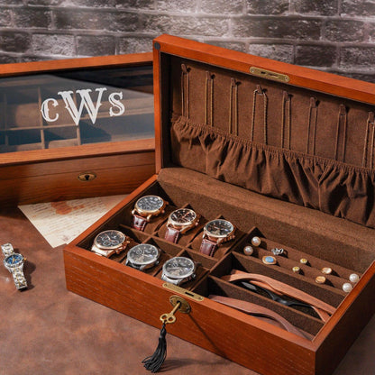 Personalized Sunglasses Watch Box, Customized Watch Storage Box, Large Jewelry Box with Lock, Birthday Gift for Him, Groomsman Gift