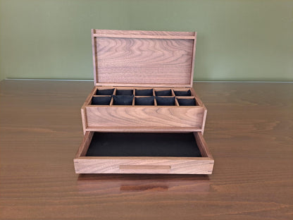 Watch Box with Drawer - Black Walnut Teak and Oak - 10 Watch Compartments - Personalized Gift