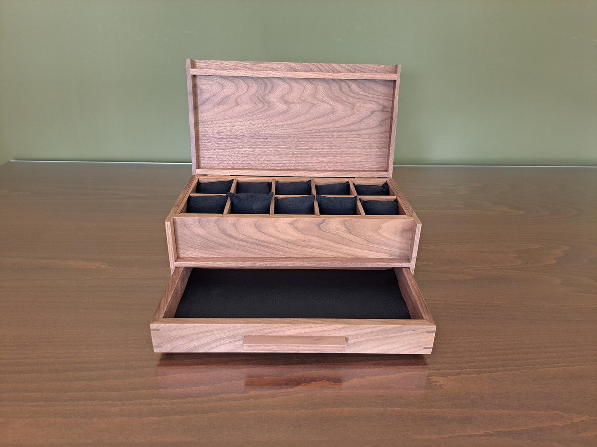 Handmade Wood Watch Box with Drawer, MCM Style, Personalized