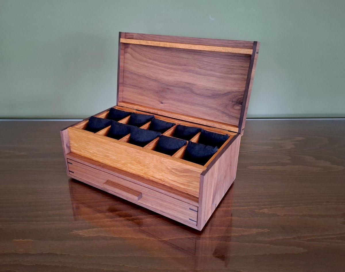 Handmade Wood Watch Box with Drawer, MCM Style, Personalized