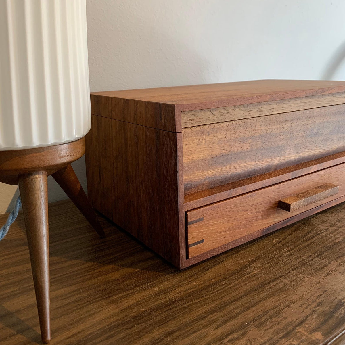 Handmade Wood Watch Box with Drawer, MCM Style, Personalized