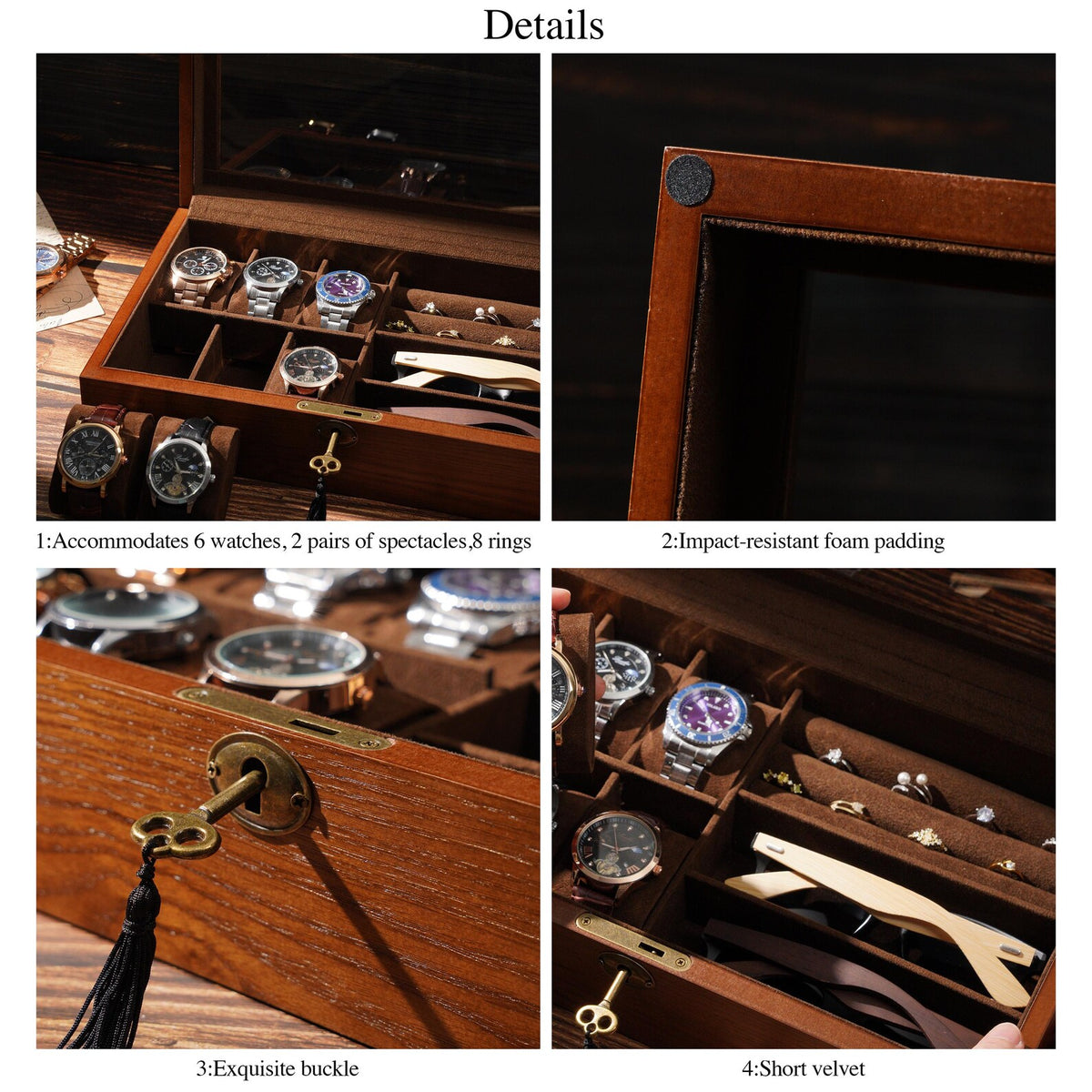 Personalized Wooden Watch Box with Glass Lid – Engraved Monogram Display Case, Luxury Organizer for Watches & Jewelry, Valentine's Day gift