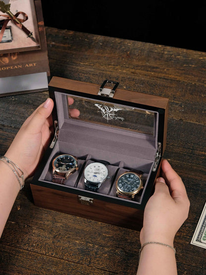 Personalized Walnut Wood Watch Box Engraved Glass Watch Case Graduation Gift for Him Gift for Boyfriend Husband Son or Graduate