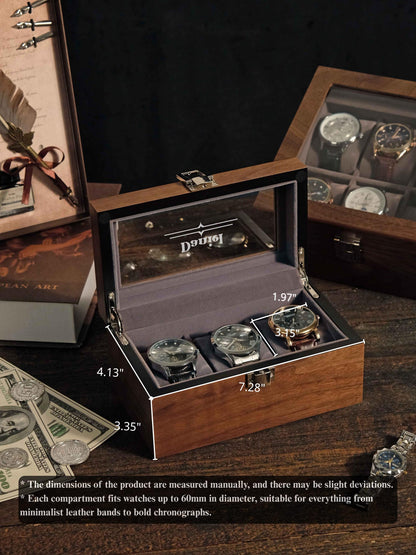 Personalized Walnut Wood Watch Box Engraved Glass Watch Case Graduation Gift for Him Gift for Boyfriend Husband Son or Graduate