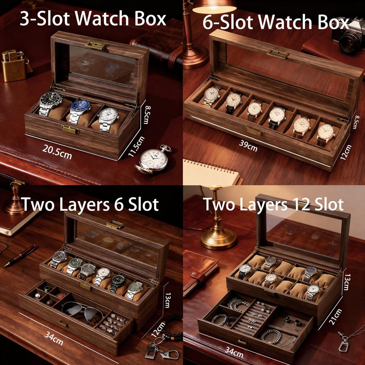 Personalized Men's Watch Box | Watch Display Case for 6 Watches | Grain Leather jewelry box | Custom Special Gift for Dad