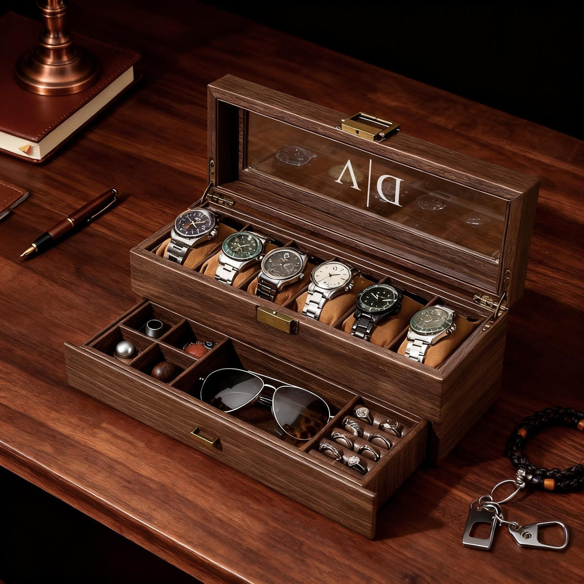 Personalized leather Watch Box, Customized Watch Storage Jewelry Box, Unique gift for men, anniversary gift for him, Birthday gift for Dad