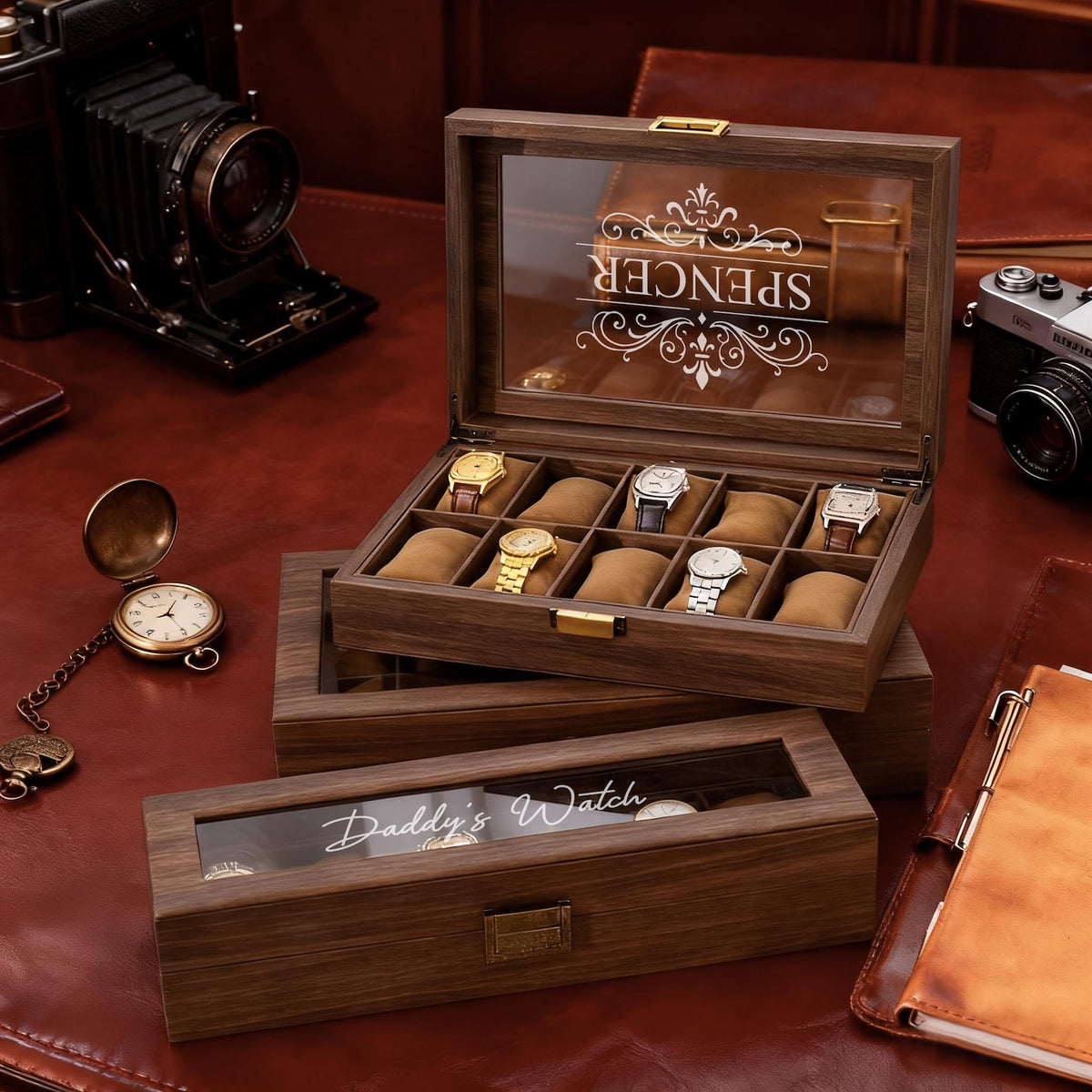 Personalized leather Watch Box, Customized Watch Storage Jewelry Box, Unique gift for men, anniversary gift for him, Birthday gift for Dad