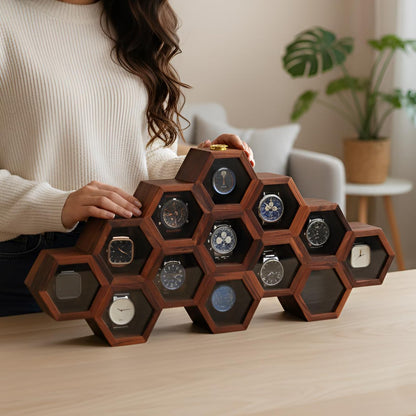 Handmade Vintage Watch Box, Wooden Watch Display Case for Men, Anniversary or Groomsmen Gift, Jewelry Box - Rosewood, Honeycomb Design