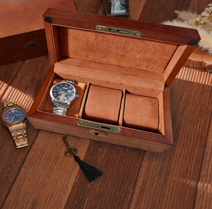 Personalized Wooden Watch Box with Lock & Key, 6 Slot Custom Watch Display Case for Men, Valentine's Day Gift