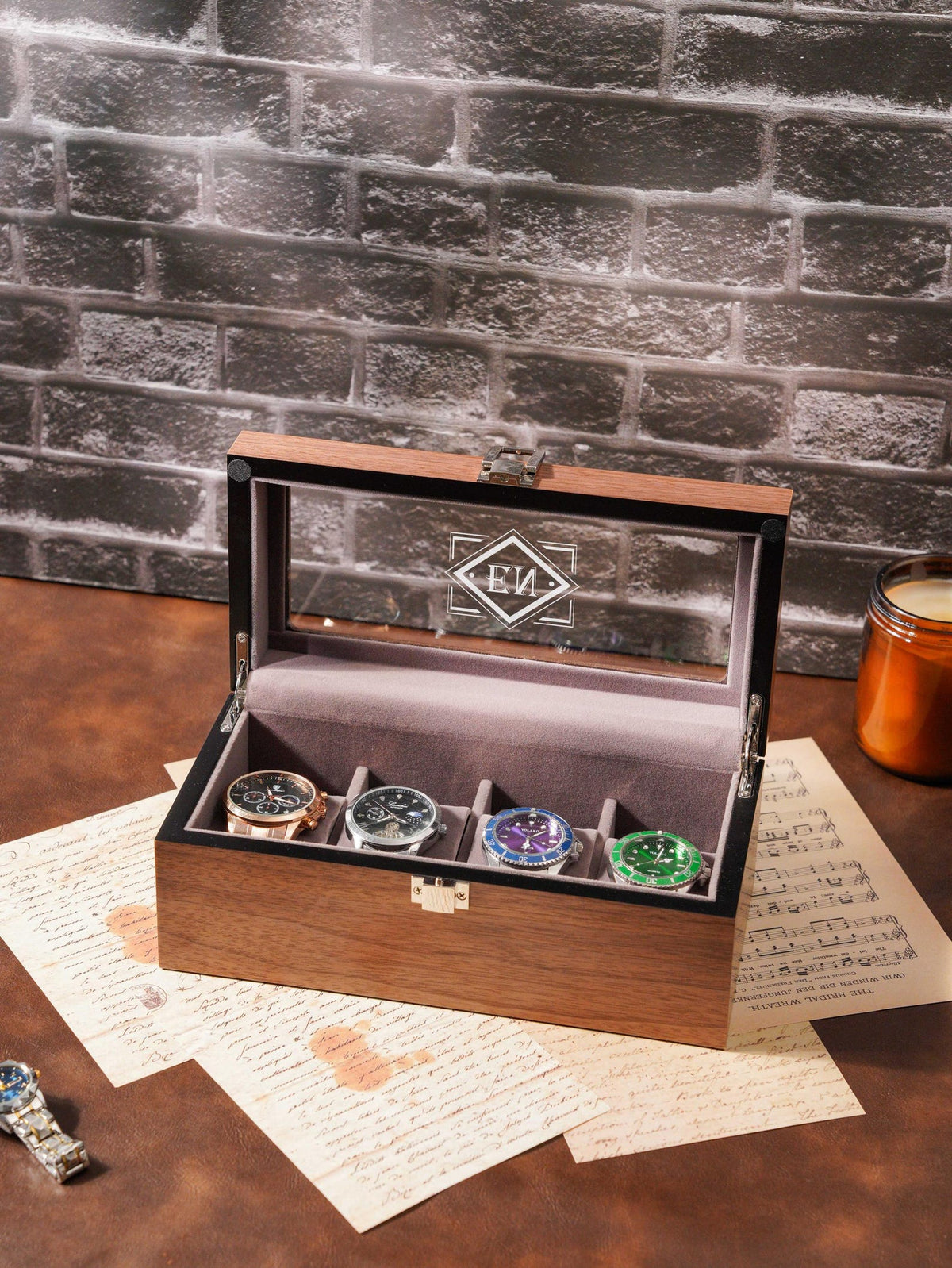 Personalized Engraved Watch Box, Customized Watch Storage Case, Birthday Gift for Men, Walnut Watch Box for 6 slot Watches, Anniversary Gift