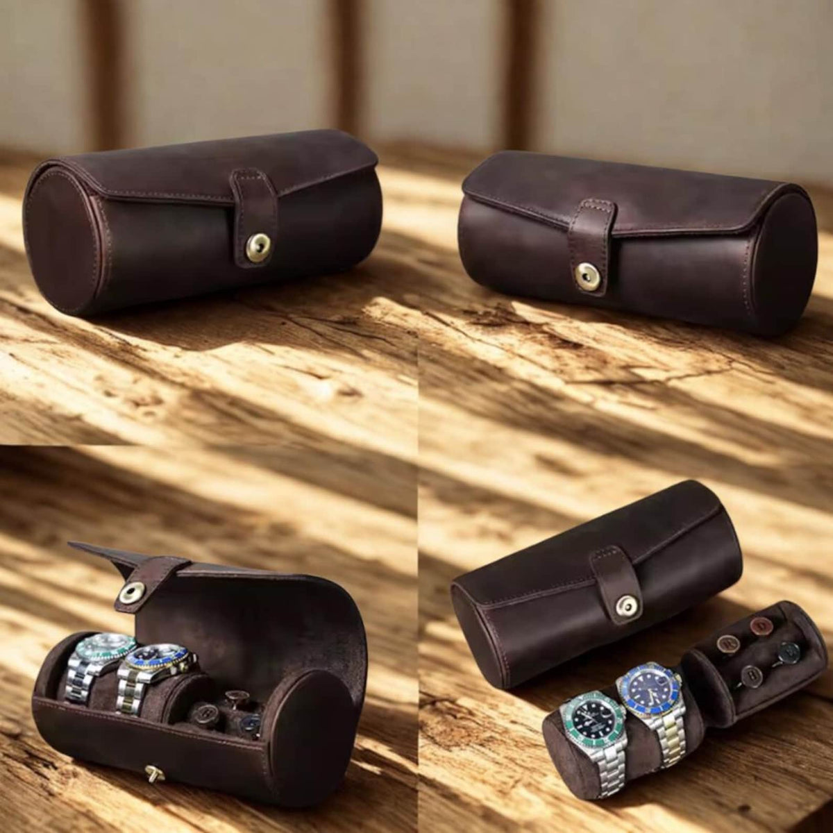 Leather Watch Organizer Case, Travel Watch Box Gift For Him, Christmas Gift, Vintage Cufflink Storage, Minimalist Eco Friendly Roll