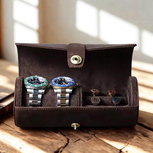 Leather Watch Organizer Case, Travel Watch Box Gift For Him, Christmas Gift, Vintage Cufflink Storage, Minimalist Eco Friendly Roll