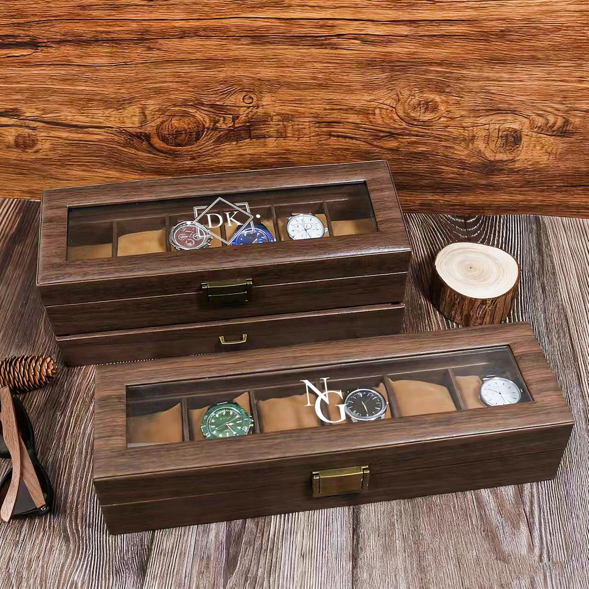 Personalized Wood Watch Box | Custom Engraved 3-6-12 Slot Watch Case | Watch Display Holder Gift for Dad Husband Birthday
