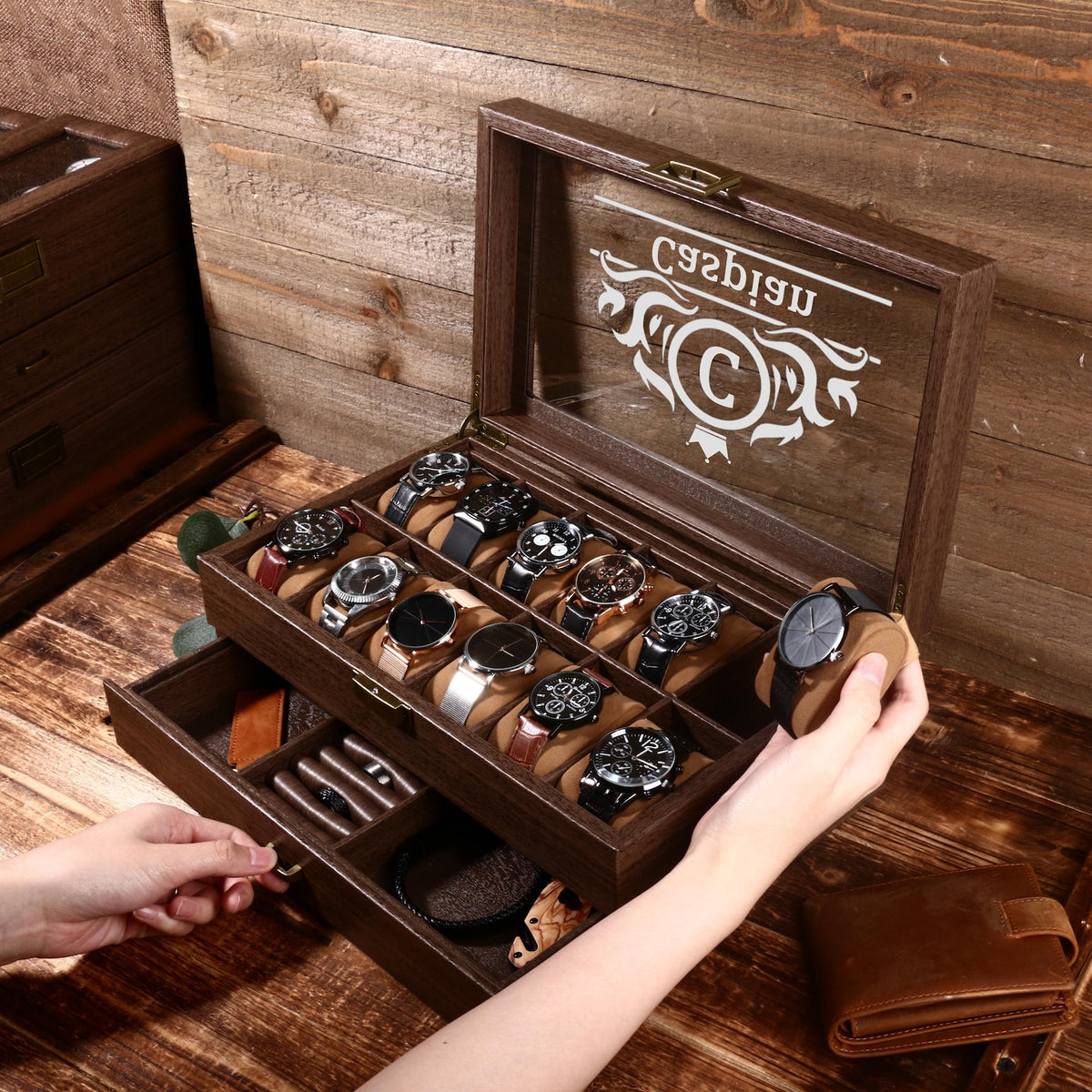 Custom Engraved Watch Box,Personalized Watch Case, Men watch Jewelry box, Gift for husband,Birthday Gift for Friend,Anniversary Gift for Men