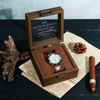 Watch Box w/ Glass Top & Pillow - Custom Wood Box, Wedding Day Gift Father of the Bride Groom Husband from Bride,Groomsman Gift,Mens Gift