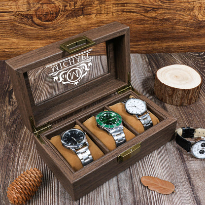 Personalized Wood Watch Box | Custom Engraved 3-6-12 Slot Watch Case | Watch Display Holder Gift for Dad Husband Birthday