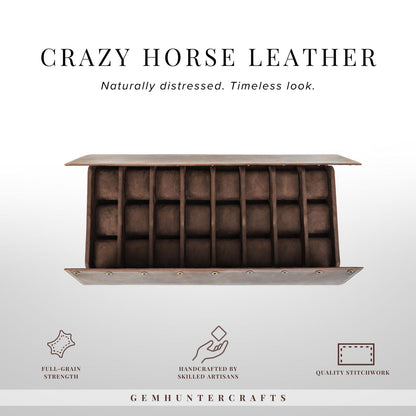 24 Slot Crazy Horse Leather Watch Box – Vintage Display Case