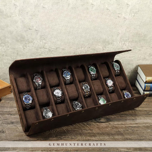 24 Slot Crazy Horse Leather Watch Box – Vintage Display Case