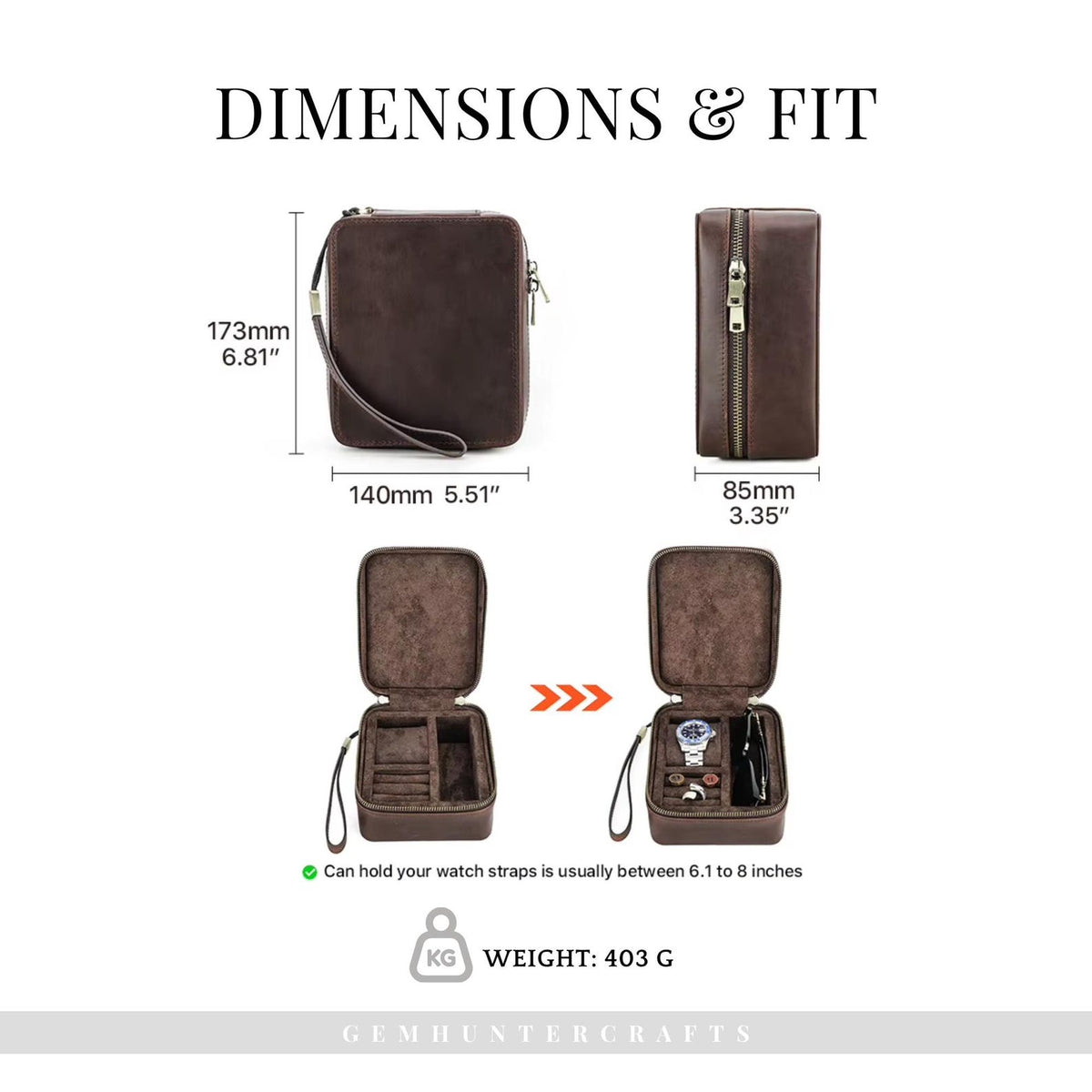 Leather Watch Travel Case – Handmade Jewelry Organizer, Sunglasses Storage