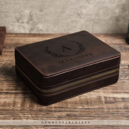 Leather Watch Travel Case – Handmade Jewelry Organizer, Sunglasses Storage