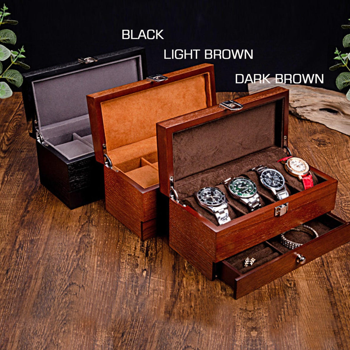 Personalized Engraved Watch Box: Watch and Jewelry Wooden Storage Anniversary Gift for Him & Her