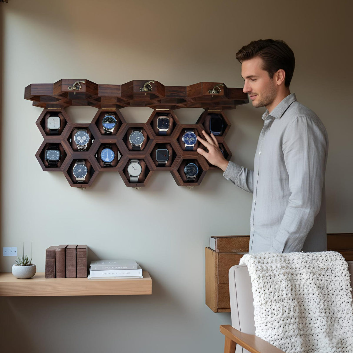 Wall Mounted Wooden Watch Box for Men and Women, Jewelry Case, Storage Box, Watch Organizer, Anniversary & Birthday Gift - Rosewood Crafted