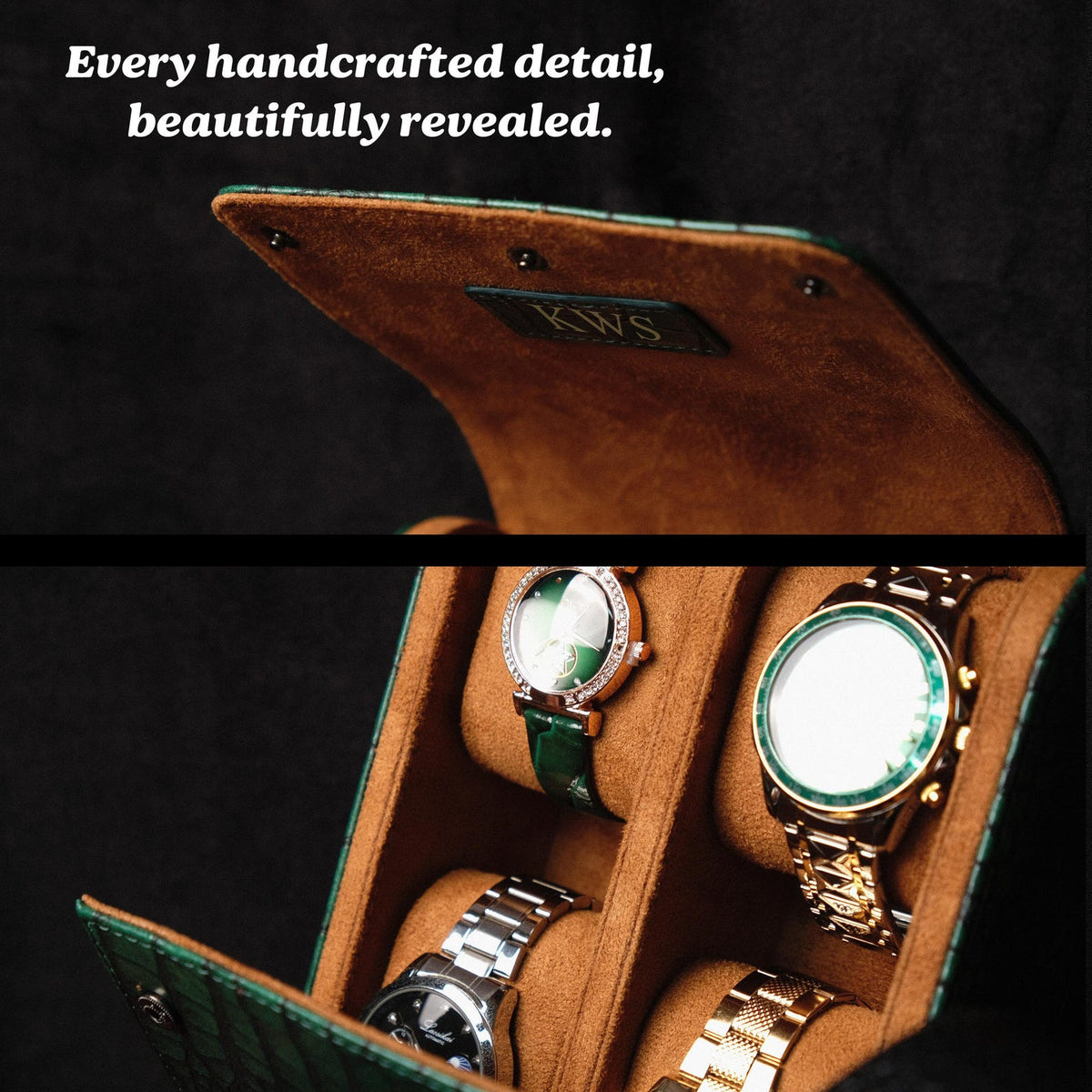 Handmade 4 Slot Travel Case for Men, Perfect Christmas & Thanksgiving Gift, Personalized Croc Pattern Vegan Leather Watch Roll, Watch Box
