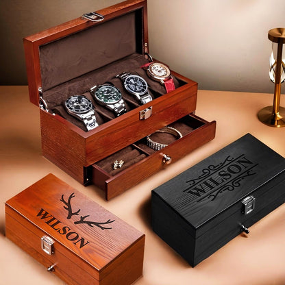 Personalized Wooden Engraved Watch Jewelry Box, Watch Case for Men, Anniversary Gift for Husband, Boyfriend